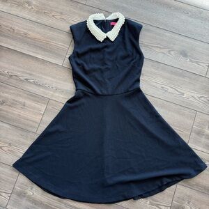 Betsy Johnson Navy Dress with Pearl Peter Pan Collar